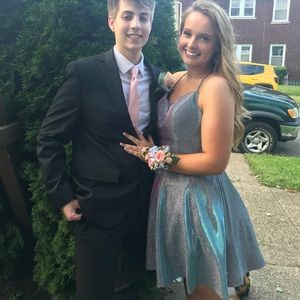 size 10 silver sparkly dress with corset back